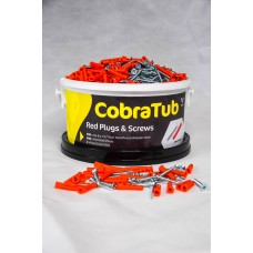 CobraTub 1 - 500 Red Wall Plugs and 500 1 1/2' no8 Pozi Twinthread screws c/w 2 Pozi Driver bits. - 100 per pack